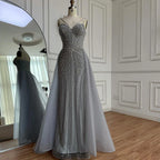 Luxury Nude Spaghetti Strap Mermaid Evening Dress with Overskirt Beaded CLA73090A