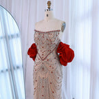 Luxury Beaded Evening Dress Puff Sleeves Pearl Adorned CLA72903