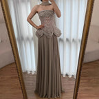 Luxury Designer Nude Beaded Chiffon Evening Dress CLA72915