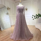 Arabic Modest Hijab Luxury Nude A-Line Beaded Evening Dress CLA72088