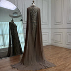 Modest Luxury Caramel Beaded Long Sleeve Evening Dress CLA72569A