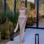 Luxury Nude Beaded Mermaid Evening Dress Strapless With Shawl CLA73076A