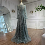 Arabic Turquoiise A-Line Flared Sleeves Simple Style Evening Dress CLA73177