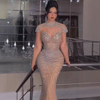 Arabic Luxury Beaded Mermaid Strapless With Detachable Cape Evening Dress CLA73087