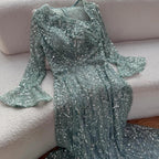 Arabic Turquoiise A-Line Flared Sleeves Simple Style Evening Dress CLA73177