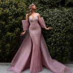 Luxury Beaded Pink Mermaid Evening Dress With Big Bow CLA73061