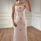 Arabic Simple Beaded Mermaid Strapless Evening Dress With Scarf Women Occasion Gown CLA73100