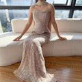 Luxury Nude Beaded Mermaid Evening Dress Strapless With Shawl CLA73076A