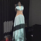 Turquoise Beaded A-Line Simple Style Evening Dress CLA73421