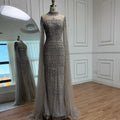 Arabic Luxury Beaded Mermaid Evening Dress Modest High Neck Cape Sleeves CLA72714A