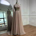 Luxury Nude Chiffon Beaded Evening Dress with Cape LA73144