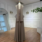 Luxury Designer Nude Beaded Chiffon Evening Dress CLA72915