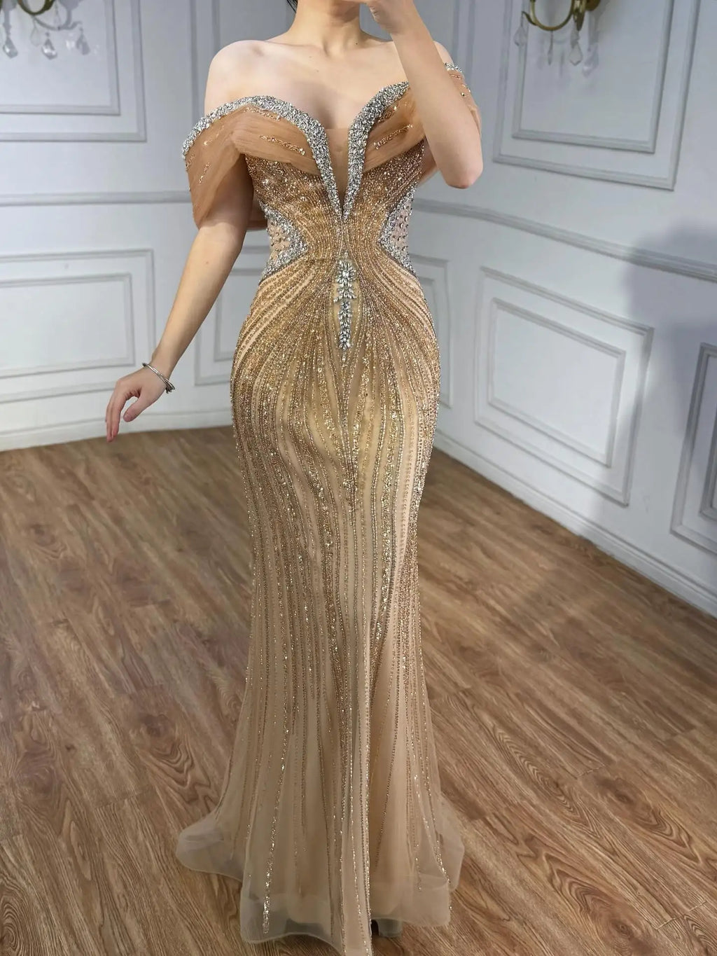Arabic Luxury Beaded Off Shoulder Mermaid Evening Dress CLA73142A