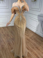 Arabic Luxury Beaded Off Shoulder Mermaid Evening Dress CLA73142A