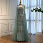 Arabic Luxury Beaded Strapless Mermaid Evening Dress With Cape Women Wedding Party Gown CLA72714B