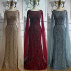 Luxury Caramel Beaded Mermaid Evening Dress With Cape Sleeves CLA73078