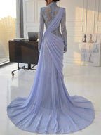 Luxury Lilac High Neck Beaded Mermaid Evening Dress CLA73407