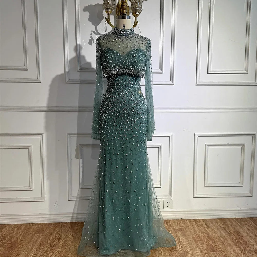 Arabic Two-Piece Luxury Beaded Mermaid Evening Dress With Detachable Top CLA73095