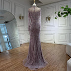 Luxury Nude Beaded Long Sleeves Modest Muslim Mermaid Evening Dress CLA73158