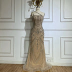 Luxury Dubai Elegant Nude One Shoulder Beaded Evening Dresses Gowns for Formal Occasion CLA72791