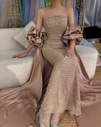 Luxury Arabic Dusty Rose Evening Dresses with Cape CLA72543