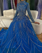 Muslim Formal Blue A-Line Beaded Evening Dress CLA72302A