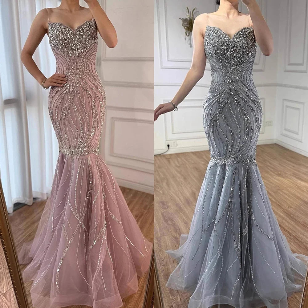 Arabic Luxury Beaded Mermaid Strapless Evening Dress CLA73124