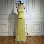 Simple Yellow Mermaid Evening Dress With Shawl CLA73007
