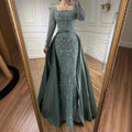 Luxury Dubai Arabic Muslim Caramel Mermaid Beaded Evening Gown with Overskirt CLA72533A