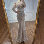 Modest Caramel High Collar Evening Dress For Women Wedding Party CLA73203