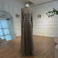 Modest Luxury Caramel Beaded Long Sleeve Evening Dress CLA72569A