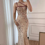 Luxury Red Saudi Arabic Crystal Beaded One Shoulder Evening Dress CLA73135