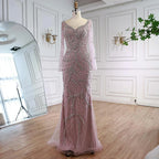Luxury Muslim Nude Arabic Mermaid Beaded Evening Dress CLA73191