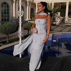 Arabic Simple Beaded Mermaid Strapless Evening Dress With Scarf Women Occasion Gown CLA73100