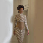 Luxury Silver Nude Beaded Corset Mermaid Evening Dress CLA73335