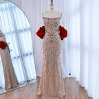 Luxury Beaded Evening Dress Puff Sleeves Pearl Adorned CLA72903