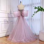 Luxury Beaded Pink Mermaid Evening Dress With Big Bow CLA73061