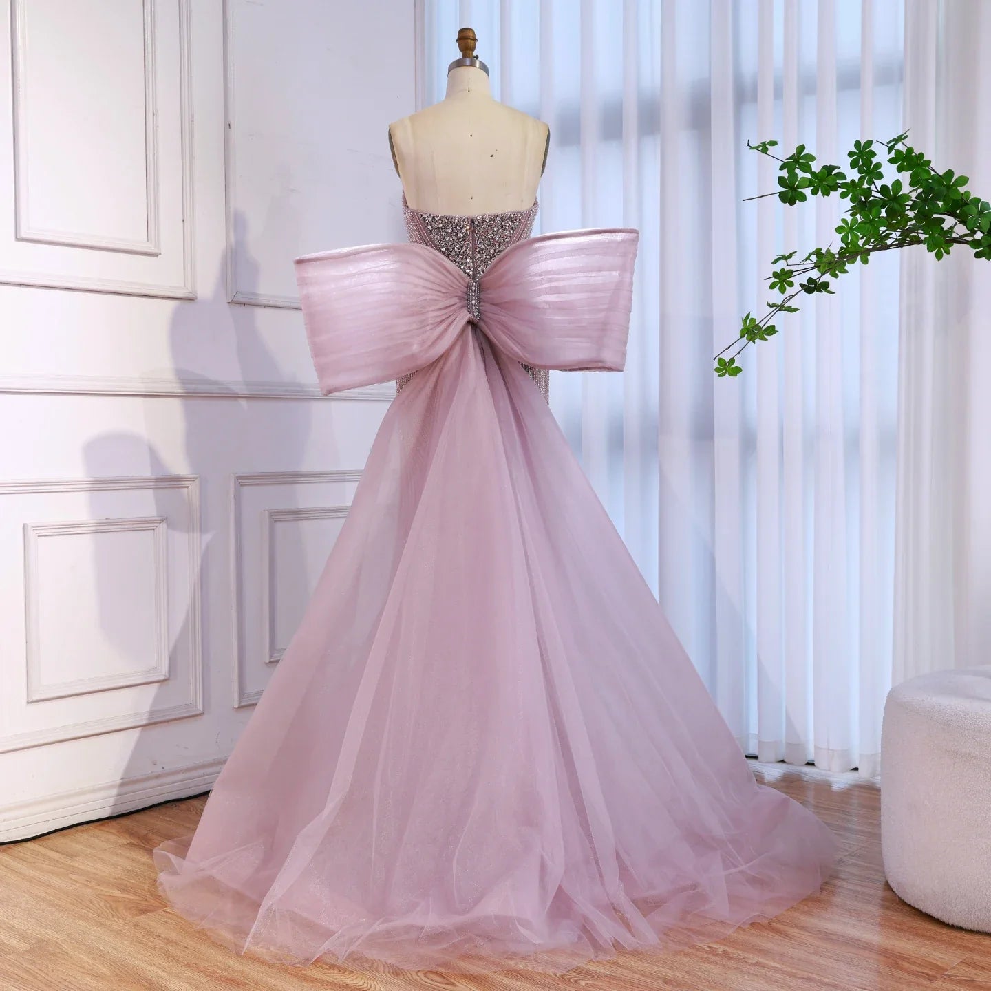 Luxury Beaded Pink Mermaid Evening Dress With Big Bow CLA73061