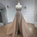 Arabic Luxury Beaded Mermaid Overskirt With Slit Strapless Evening Dress CLA72811