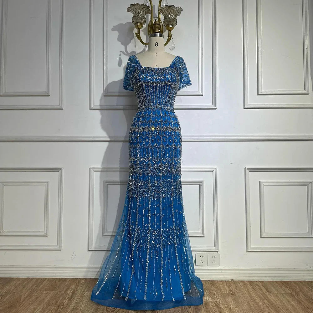 Dubai Mermaid Evening Dress Luxury Modest Arabic Party Gown CLA72714