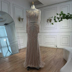 Modest Caramel High Collar Evening Dress For Women Wedding Party CLA73203
