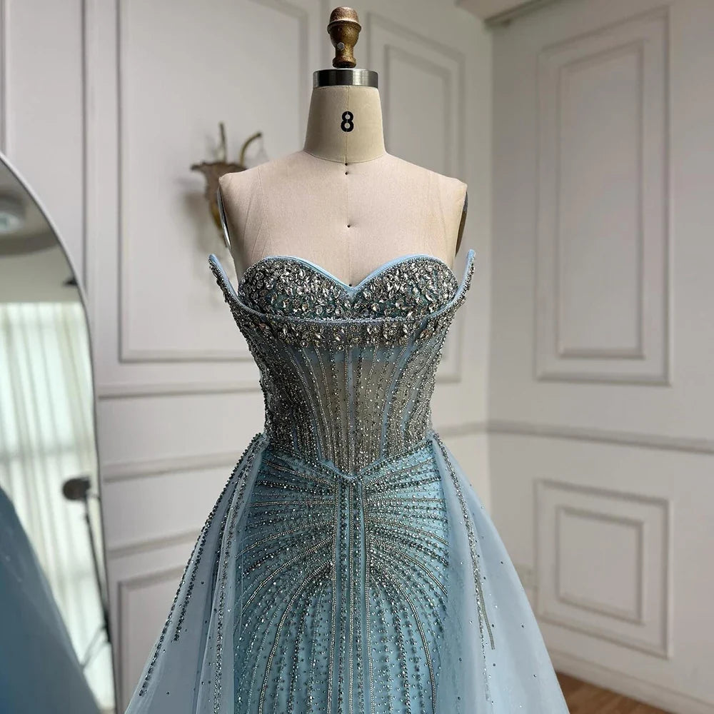 Arabic Luxury Beaded Mermaid Overskirt With Slit Strapless Evening Dress CLA72811