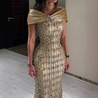 Arabic Luxury Gold Beaded Mermaid Evening Dress CLA73362