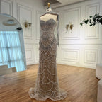 Kosovo Luxury Beaded Pearls Tassels Nude Evening Dress With Short Cape CLA72876