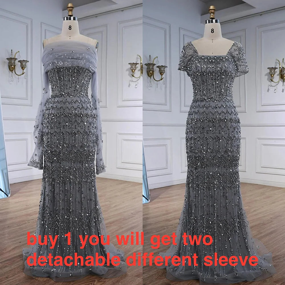 Dubai Mermaid Evening Dress Luxury Modest Arabic Party Gown CLA72714