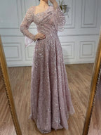 Arabic Turquoiise A-Line Flared Sleeves Simple Style Evening Dress CLA73177