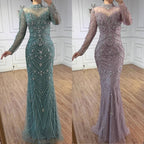 Luxury Nude Beaded Long Sleeves Modest Muslim Mermaid Evening Dress CLA73158