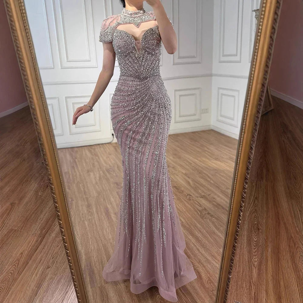 Arabic Luxury Beaded Mermaid Strapless With Detachable Cape Evening Dress CLA73087