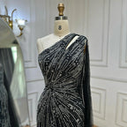 Luxury Black One Shoulder Mermaid Evening Dress with High Slit CLA72829