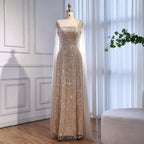 Arabic Simple Style Beaded A-Line With Cape Sleeves Square Neck Evening Dress CLA72590B
